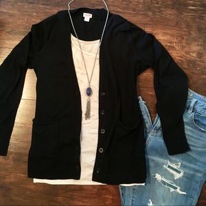 Black Cardigan and Blue Pendant Necklace Bundle